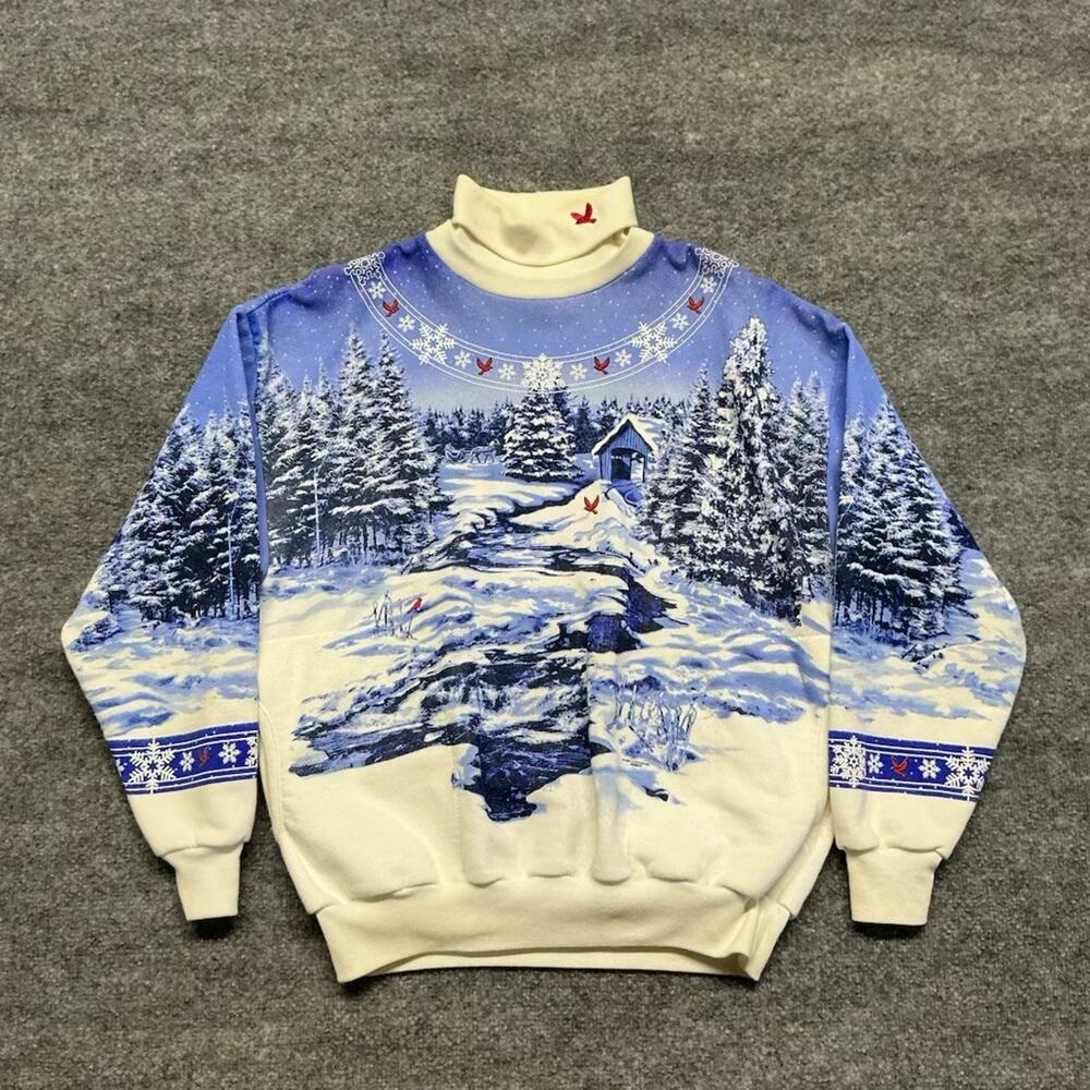 1990s Art Unlimited Vintage Crewneck Sweatshirt Wrap Around AOP Nature, XL
